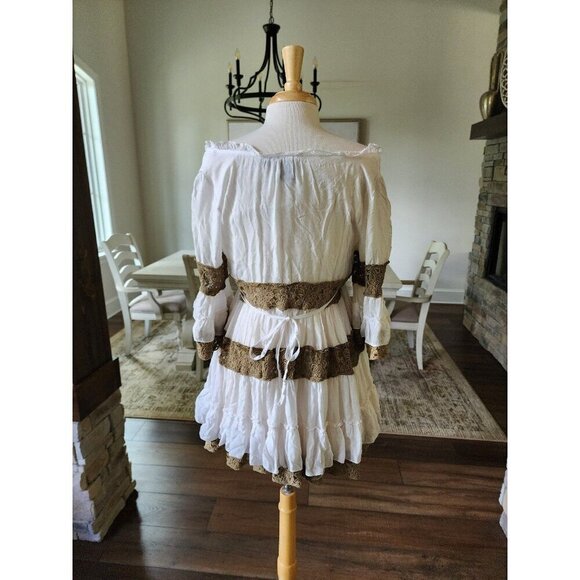 Boho‎ Lace & Cotton Bohemian Off the Shoulder Ruffle White Graduation Wedding - Picture 6 of 10